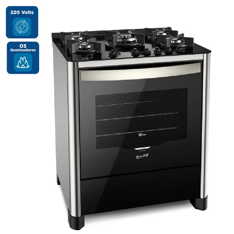 Fogão de Piso Fischer 5 Bocas TC Gran Chef com Grill Preto e Inox  220 Volts.jpg