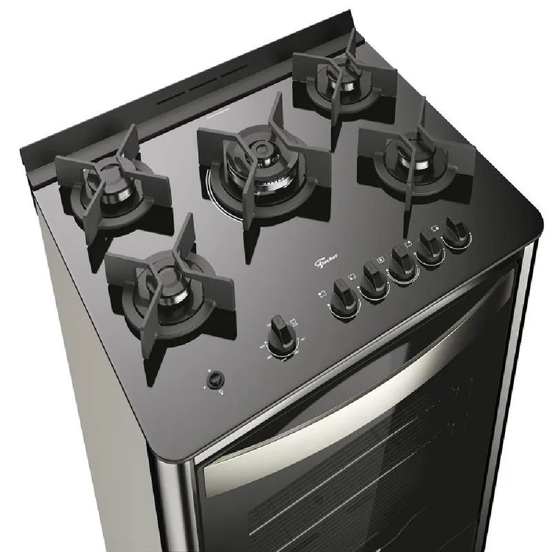 Fogão de Piso Fischer 5 Bocas TC Gran Chef com Grill Preto e Inox  220 Volts - 3.jpg