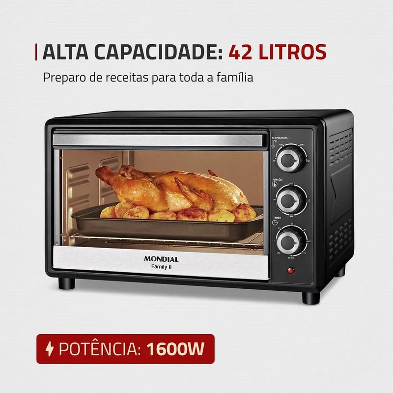 Forno Elétrico Mondial 42 Litros Family II Preto FR42 127 Volts - 2.jpg