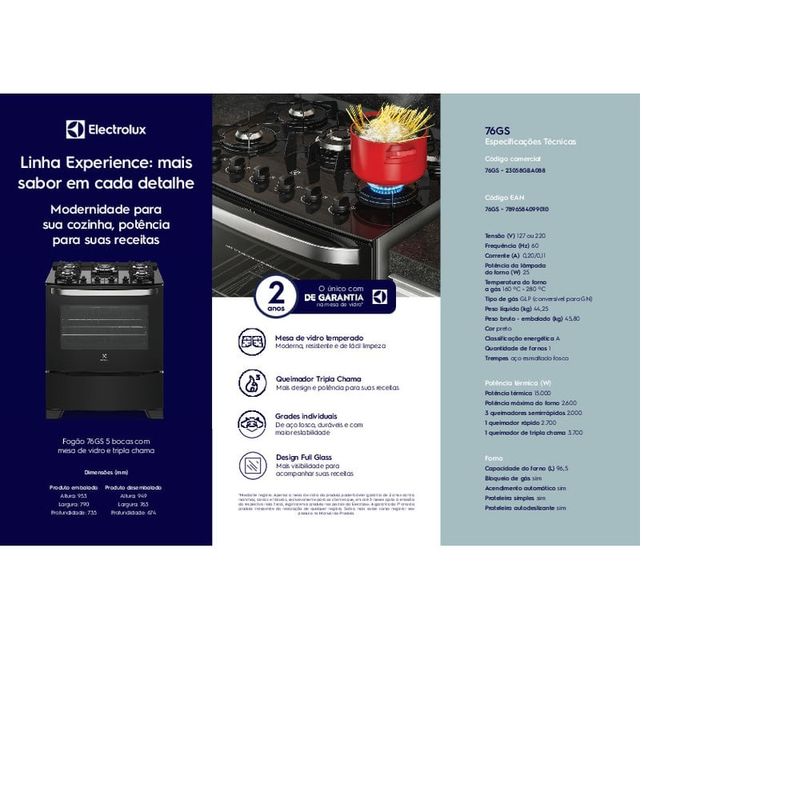 Fogao-Electrolux-5-Bocas-Automatico-com-Mesa-de-Vidro-Tripla-Chama-Prata--76GS----Bivolt