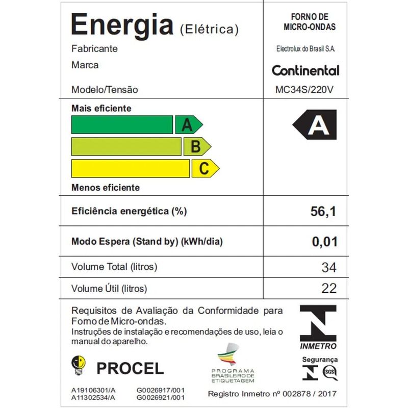 MicroondasContinental34LitrosPrataMC34S–220Volts