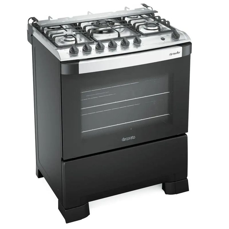 Fogao-Mueller-5-Bocas-Decorato-Gourmet-Preto-Fosco---Bivolt-
