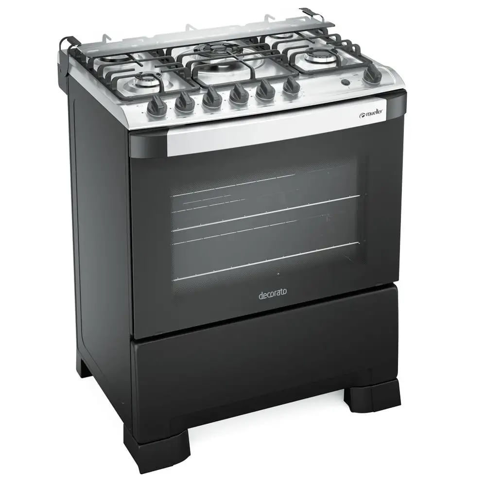 Fogao-Mueller-5-Bocas-Decorato-Gourmet-Preto-Fosco---Bivolt-