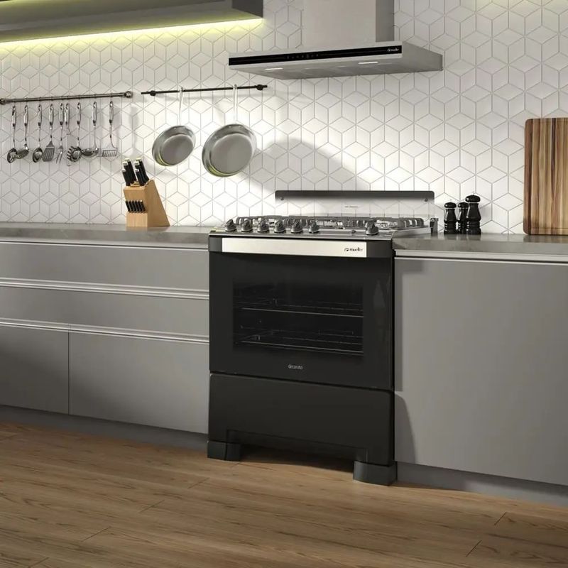Fogao-Mueller-5-Bocas-Decorato-Gourmet-Preto-Fosco---Bivolt-