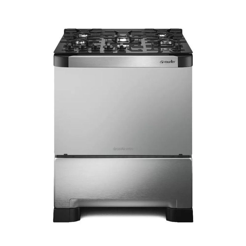 Fogao-De-Piso-Mueller-5-Bocas-Decorato-Vetro-Inox---Bivolt
