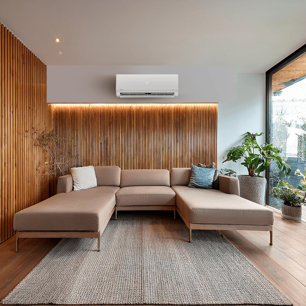Ar-Condicionado-Inverter-Midea-9000BTUs-Xtreme-Save-AI-Connect-Frio-38AGVCJ09M5-em-uma-sala-de-estar