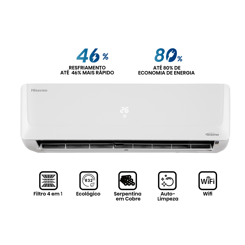 K12　Hisense Ar Condicionado Split Hi Wall Hisense Connect Inverter 12.000 Btus