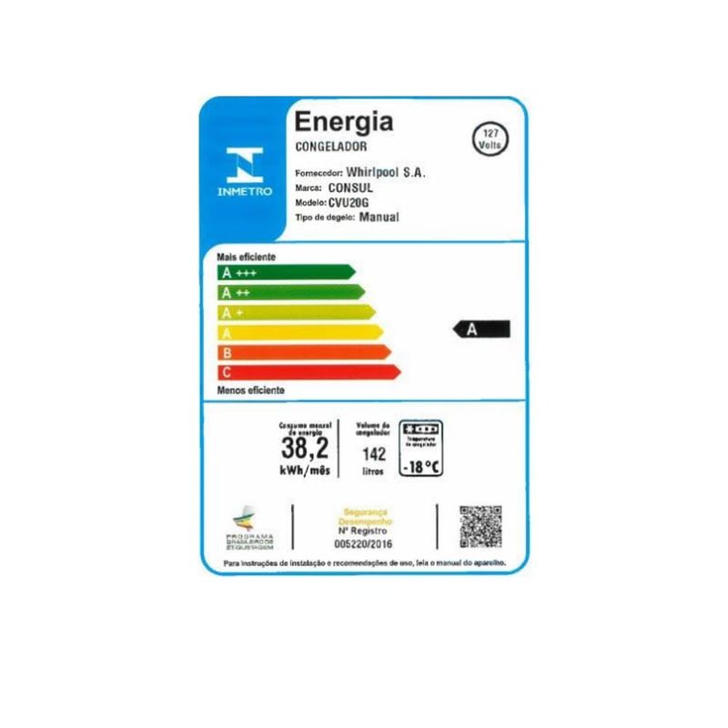 FreezerVerticalConsul142LitrosCVU20GB–127Volts