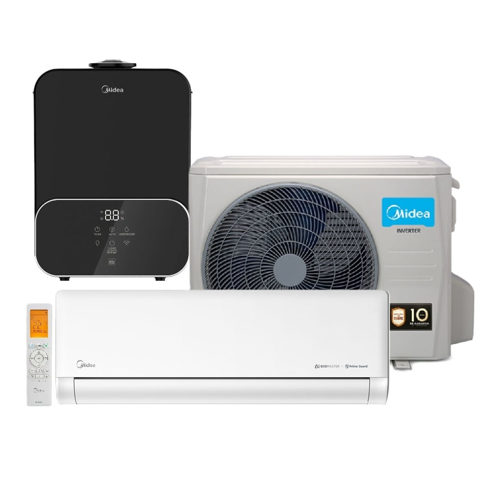 Kit Midea Umidificador Master Connect 6 Litros Preto UMD6P3 e Ar Condicionado Split Inverter AI Ecomaster 12000 BTU/h Frio 42EZVCA12M5 - 220 Volts