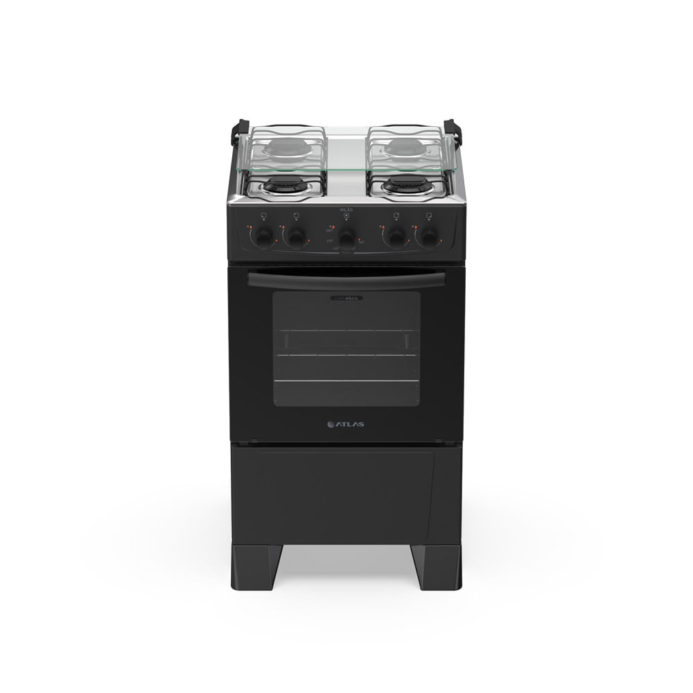 Fogão de Piso Atlas 4 Bocas com Mesa Inox Milão Preto