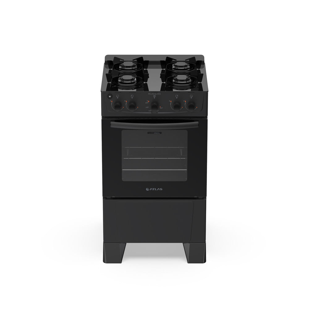 Fogão de Piso Atlas 4 Bocas com Mesa de Vidro Milão Preto - Bivolt